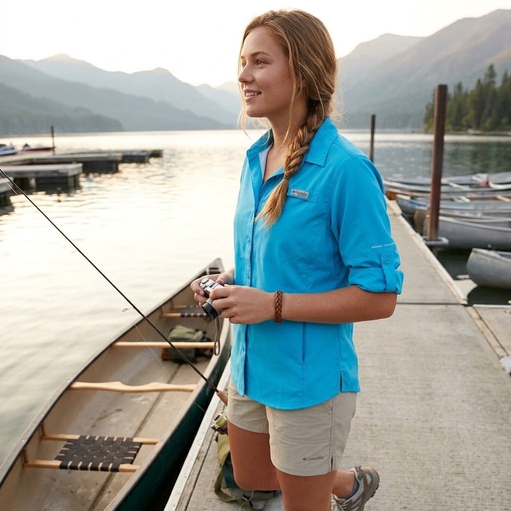 Columbia PFG Tamiami II Long Sleeve Fishing Shirt Blue Womens XL Vented UPF40